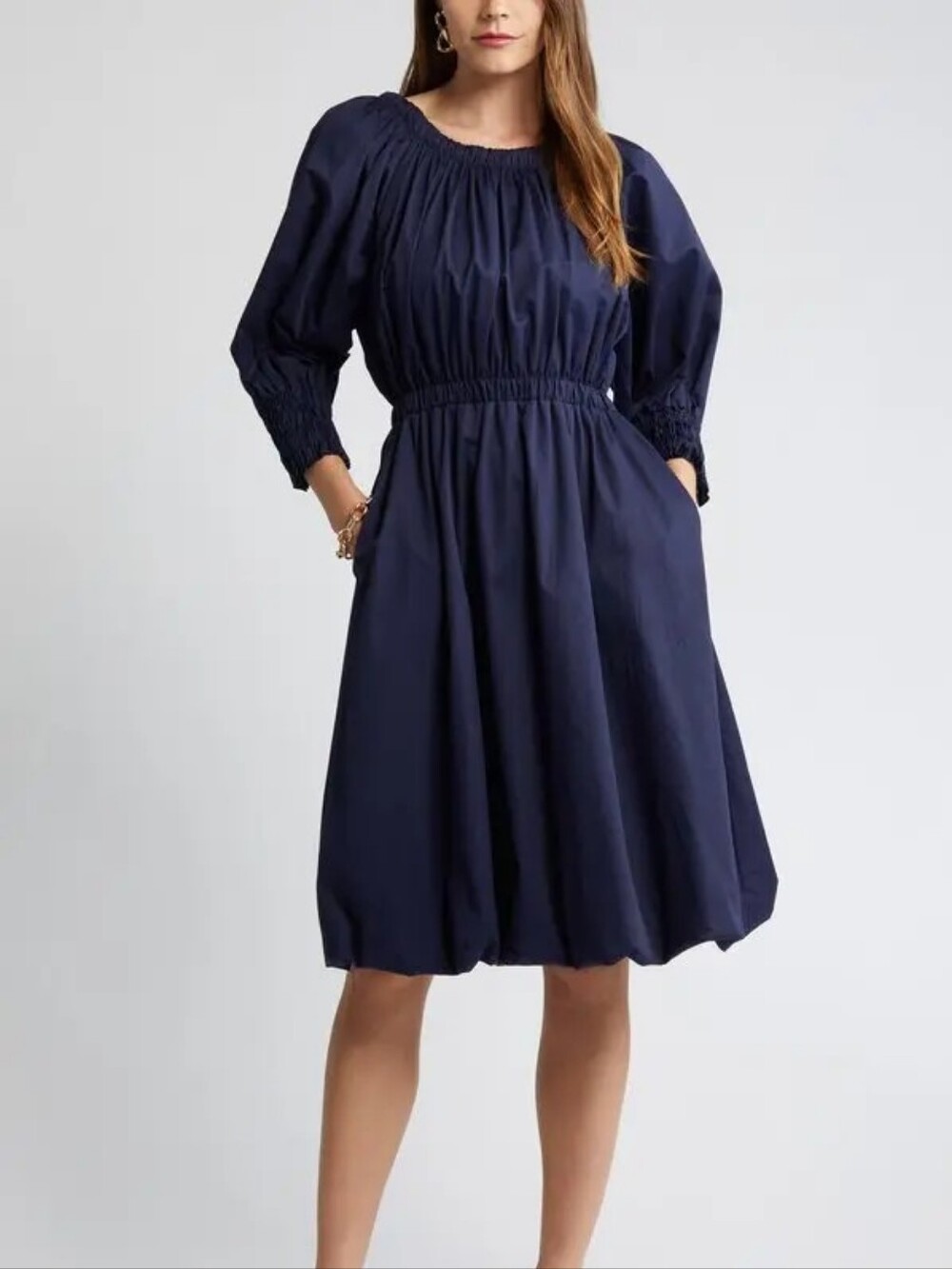 En Saison Brigitta puff sleeves dress bubble hem size L nwt